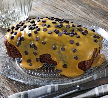 Moist chocolate cake with caramel sauce (dulce de leche)