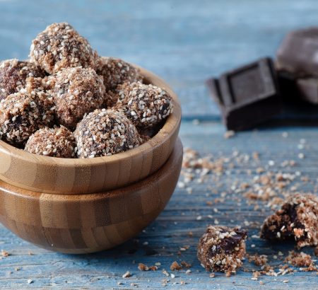 Chocolate truffles with tahini and caramelized sesame
