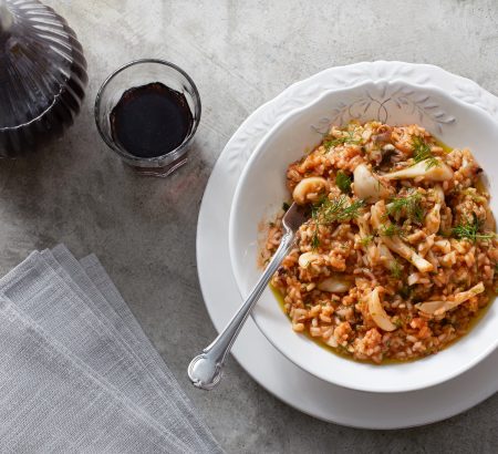 Cuttlefish with rice, tomato and ouzo