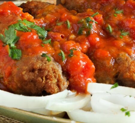 Stewed Meatballs with Spices (Soutzoukakia)