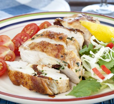Chicken stuffed with graviera cheese, sundried tomato and basil
