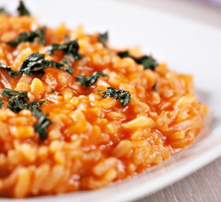 Creamy risotto with tomato and basil