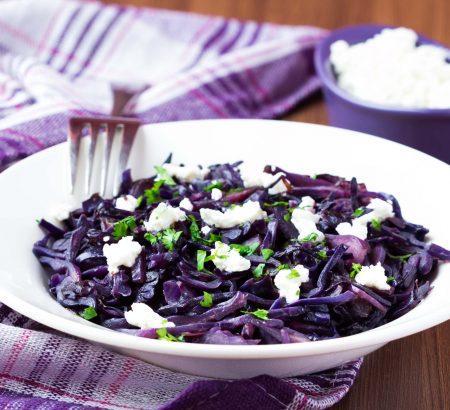 Red cabbage salad with feta cheese